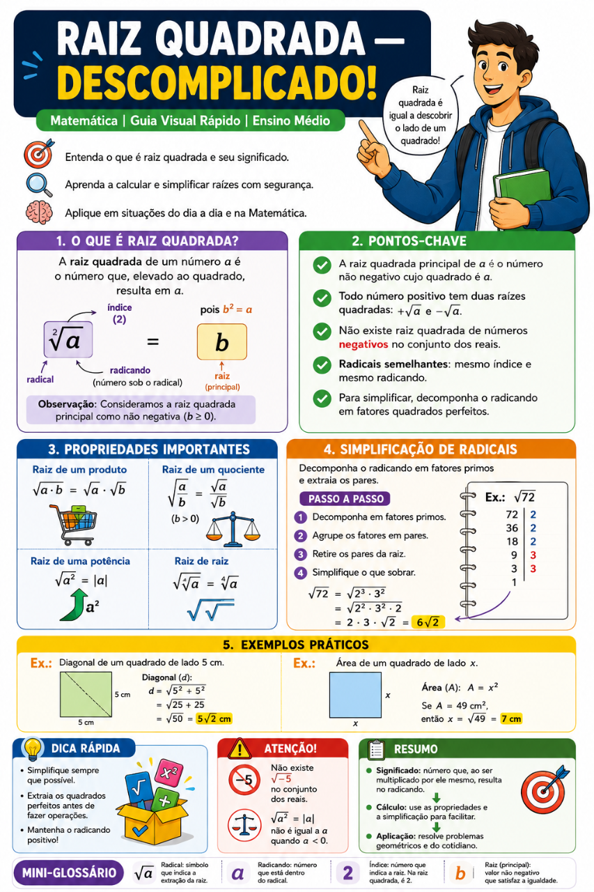 Material visual de Matemática sobre raiz quadrada
